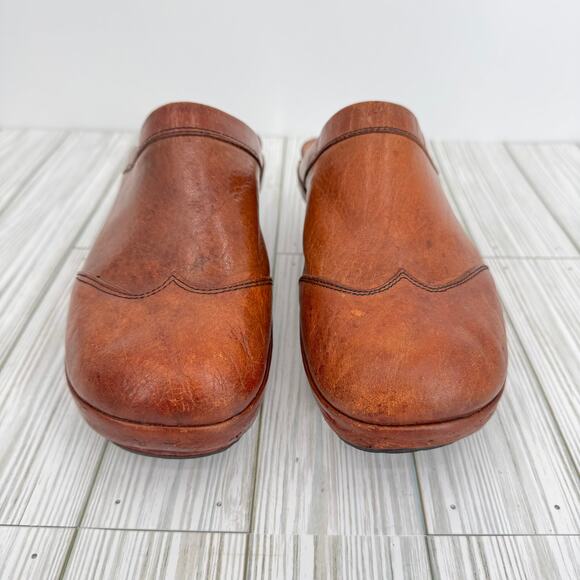 VTG 70's Nordstrom clogs 9.5 platform leather and wood slip on shoes boho hippie - Picture 2 of 14